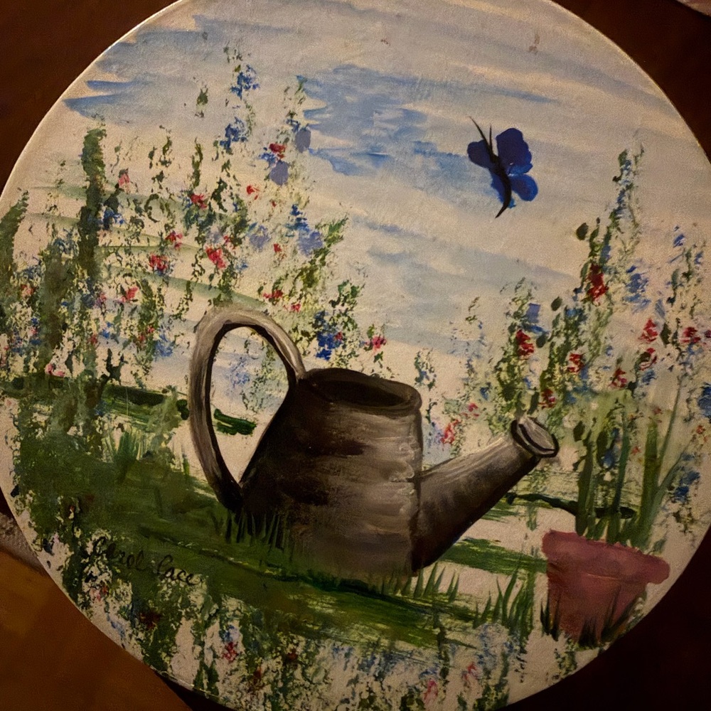 Hand-Painted Garden Watering Can Art on Storage Box